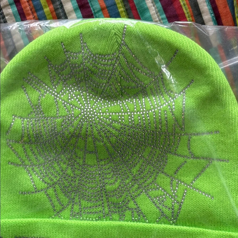 70% off  Sp5der Worldwide Rhinestone Beanie Size OSFA Neon Green NEW